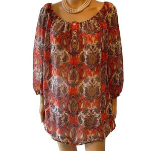 Liz Claiborne Boho Paisley Print Sexy See Through Sumer Top Blouse Women Plus 1X